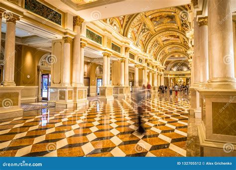 Fancy Luxurious Lobby Balcony At Venetian Las Vegas Editorial