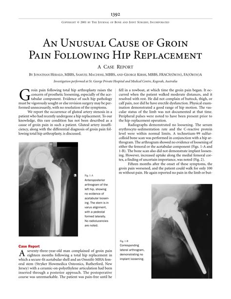Pdf An Unusual Cause Of Groin Pain Following Hip Replacement A Case