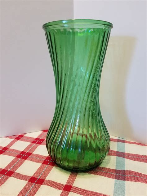 Vintage Hoosier Green Glass Vase Mid Century Glass Vase Etsy Mid Century Glass Vase Green