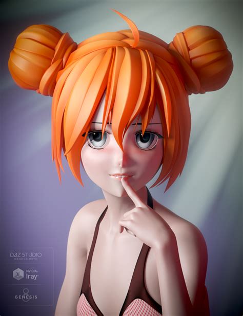 Anime Bun Hair For Genesis 8 Female S Daz 3D