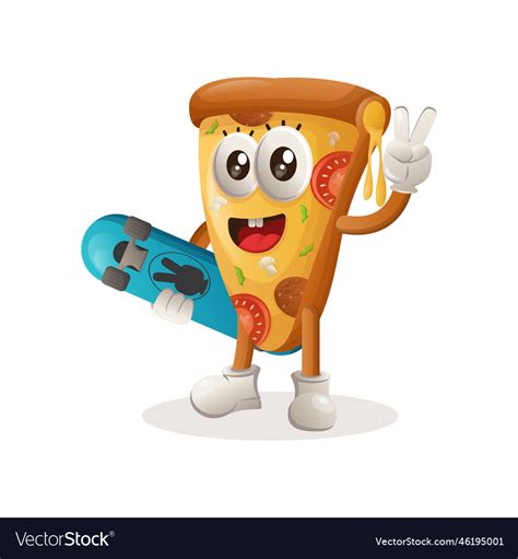 Cute Pizza Mascot Carrying A Skateboard Royalty Free Vector