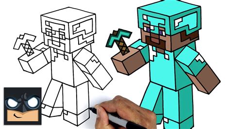How To Draw Minecraft Diamond Armor Steve Youtube