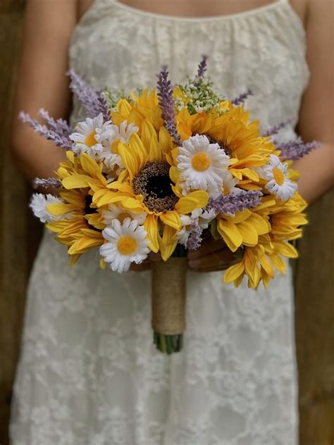 Sunflowers And Lavender Bouquet Bride Bouquet Bridesmaid Etsy