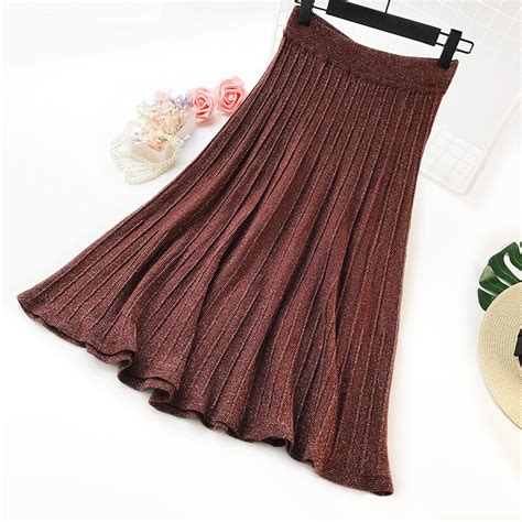 2018 Autumn Winter Chic Cashmere Blend Knitting Long Pleated Skirt