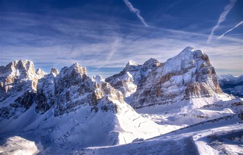 Wallpaper Snow Mountains Tops Italy The Dolomites Images For