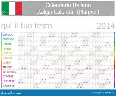 2014 Italian Planner 2 Calendar With Horizontal Months Stock Vector