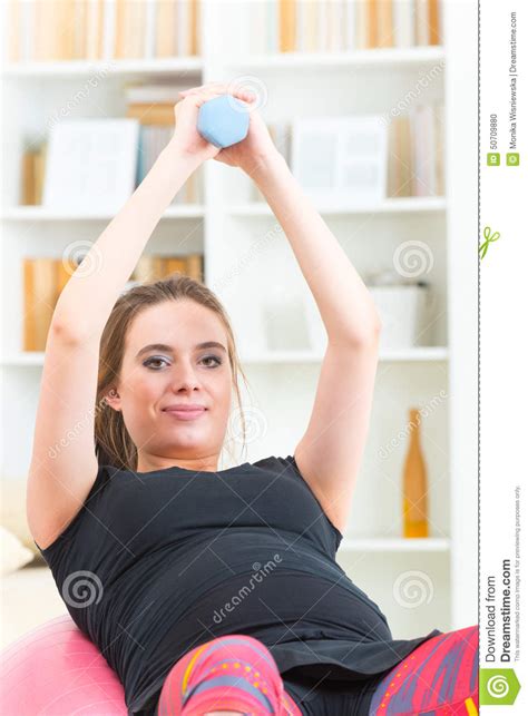 Pregnant Woman Exercising At Home Stock Photo Image Of Caucasian