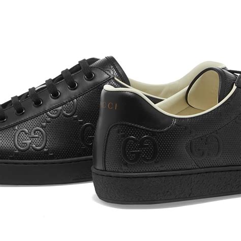 Gucci Perforated Gg Embossed New Ace Leather Sneaker In Black For Men
