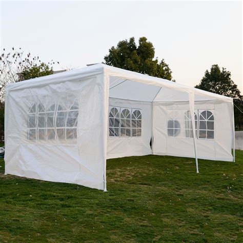 Protect your event from unpredictable weather with aleko's outdoor canopy tents! 10 x 20 White Party Tent Canopy Gazebo w/ 4 Sidewalls