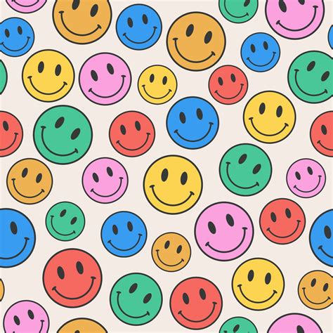 Smiley Face Seamless Pattern Design Cute Colorful Retro Doodle Emoji