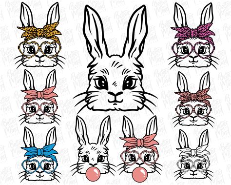 Cute Bunny With Glasses Svg Png Pdf Bunny Bandana Svg Hear Inspire
