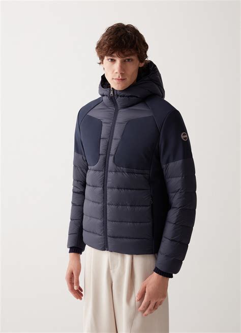 Down Jacket With Fixed Hood In Double Fabric Navy Blue Colmar Mens