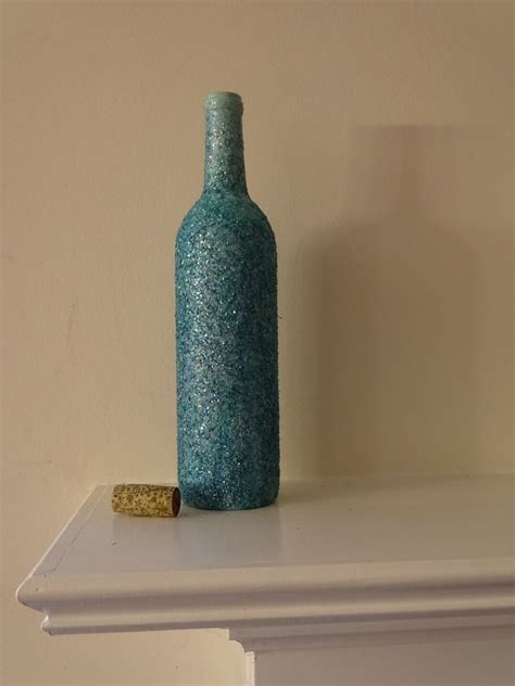 Dyed Glitter Teal Wine Bottle