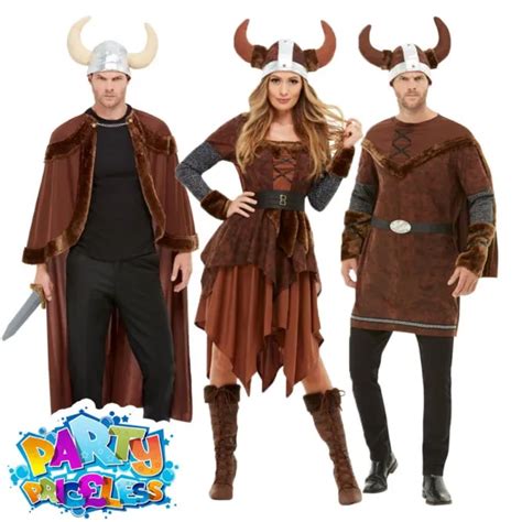 Mens Ladies Viking Costume Adults Medieval Barbarian Warrior Fancy