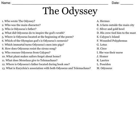 The Odyssey Worksheet Wordmint