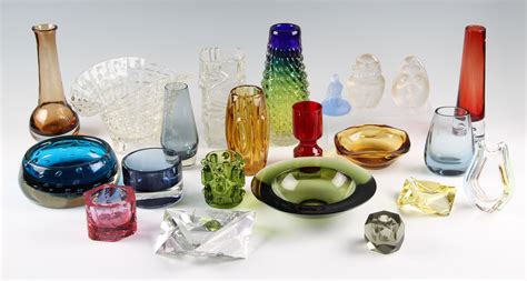 A Group Of 22 Scandinavian And Sklo Glass Items To Include Mstisov Rhapsody Vase Harrachov Blue