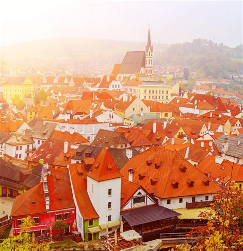 Чески крумлов известный чешский исторический красивый город сверху
