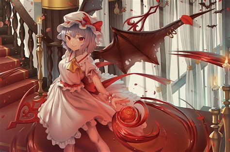 Remilia Scarlet Devil Wings Touhou Red Eyes Vampire Smiling Anime