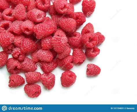 Fresh Ripe Raspberries On White Background Stock Image Image Of Pile