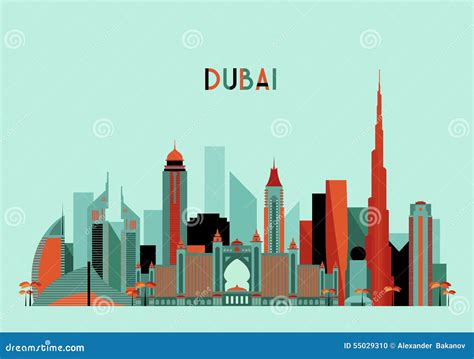 Dubai City Skyline Silhouette Flat Design Trendy Stock Vector