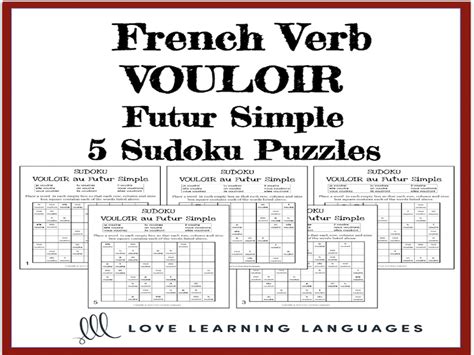 French Verb Vouloir Futur Simple Sudoku Le Verbe Vouloir Au Futur