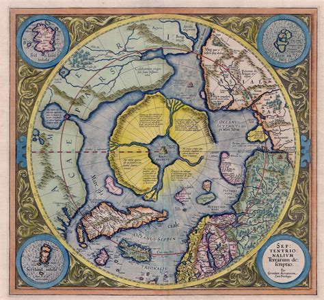 Gerardus Mercators Map Of The North Pole 1623 Antique World Map Old