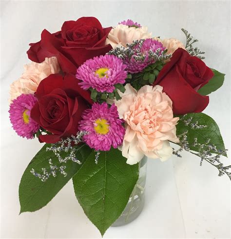 Red Standard Roses Pink Matsumoto Asters Peach Standard Carnations
