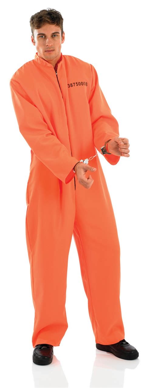 Mens Orange Prisoner Costume Adult Convict Jail Inmate Jumpsuit Fancy