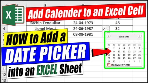 How To Add Calendar To An Excel Cell Youtube