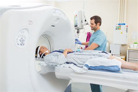 Nurse Preparing Patient For Ct Scan In Hospital Stock Image Image