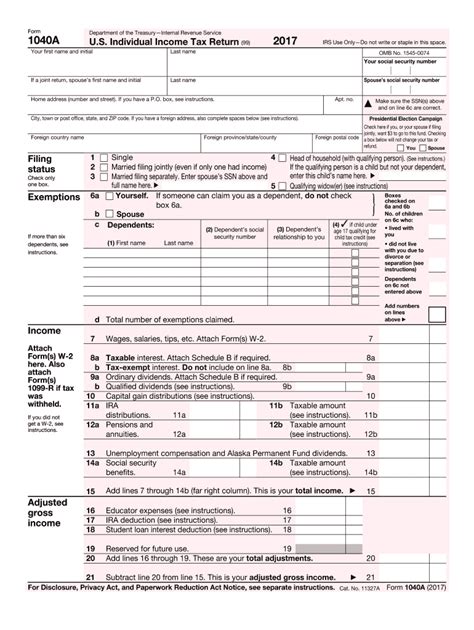 Irs 1040 A 2017 Fill And Sign Printable Template Online Us Legal Forms