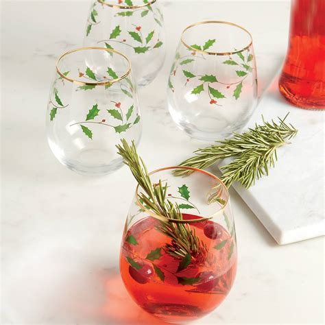 holiday 4 piece stemless wine glasses lenox corporation