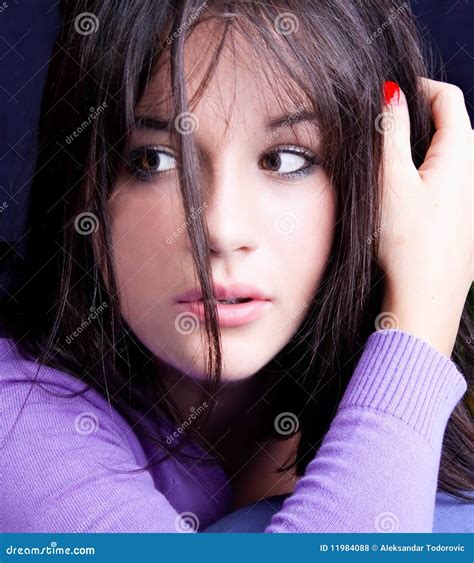 Beautiful Brunette With Brown Eyes Posing Stock Photo Image Of