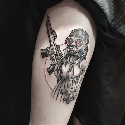 scary gas mask girl tattoo