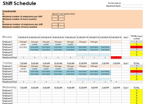 Employee Schedule Spreadsheet Template Dasttell