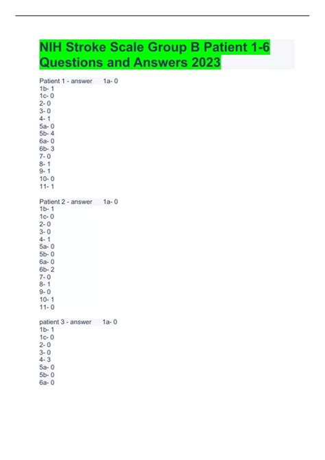 NIH Stroke Scale Group B Patient 1-6 Questions and Answers 2023 - NIH