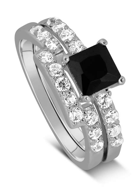 Luxurious 150 Carat Princess Cut Black And White Diamond Wedding Ring