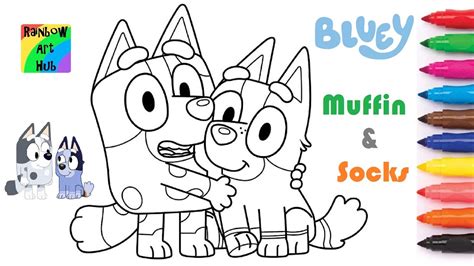 Coloring Muffin And Socks From Bluey Sisters Hugging Disney Junior