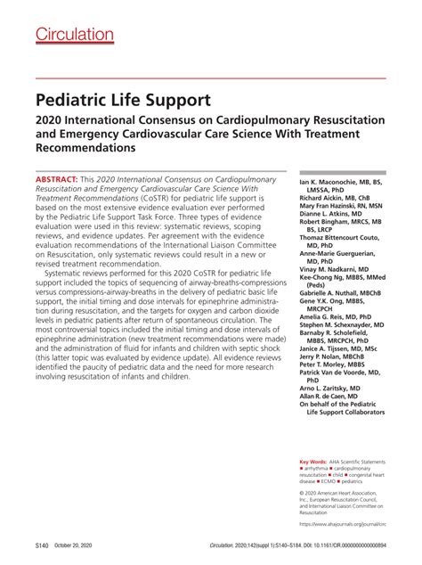 Pdf Pediatric Life Support 2020 International Consensus On