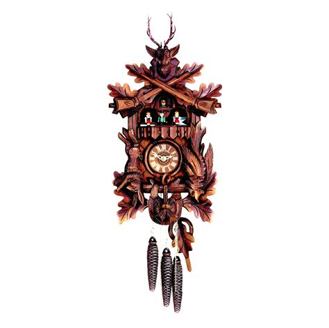 Carved Hunting Style 1 Day Musical Cuckoo Clock With Dancers Stag Hea