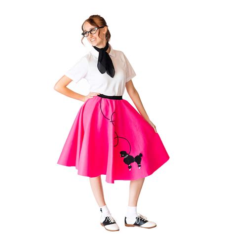 Adult 4 Pc 50s Poodle Skirt Outfit Hot Pink Xss