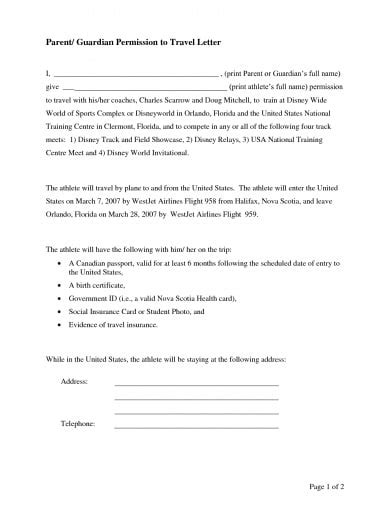 authorization letter   child  travel examples