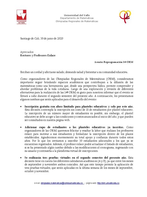 Carta Invitacion Rectores Profesores 14 Orm Pdf Informática Y