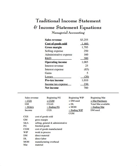 sample income statement  documents   word excel
