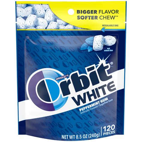 Orbit White Peppermint Sugarfree Chewing Gum 120 Piece Resealable Bag