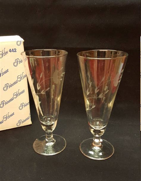 Princess House Glass Etched Crystal Pilsner Glasses Set Of 2 Etsy Princess House Vintage