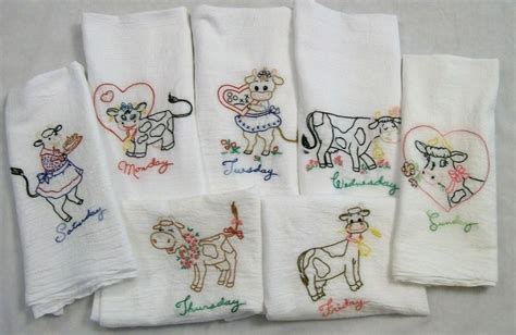 Hand Embroidered Dish Towels Seven Days A Week Towel Set Etsy