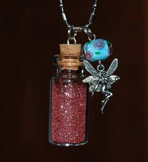 Pink Fairy Dust In A Bottle Necklace With Glass Bead Charm Bottle