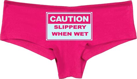 Knaughty Knickers Caution Slippery When Wet Funny Flirty Sexy Pink Underwear At Amazon Womens