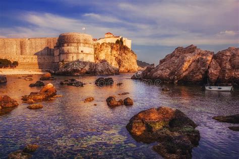 Dubrovnik Old Town Walls At Sunset Stock Image Image Of Ancient